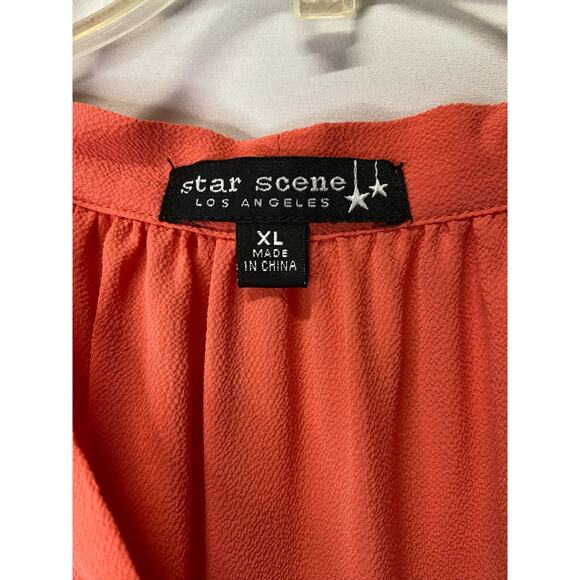 Star Scene Woman's Orange Pullover Top Blouse Tie Neck Size XL - Picture 3 of 4